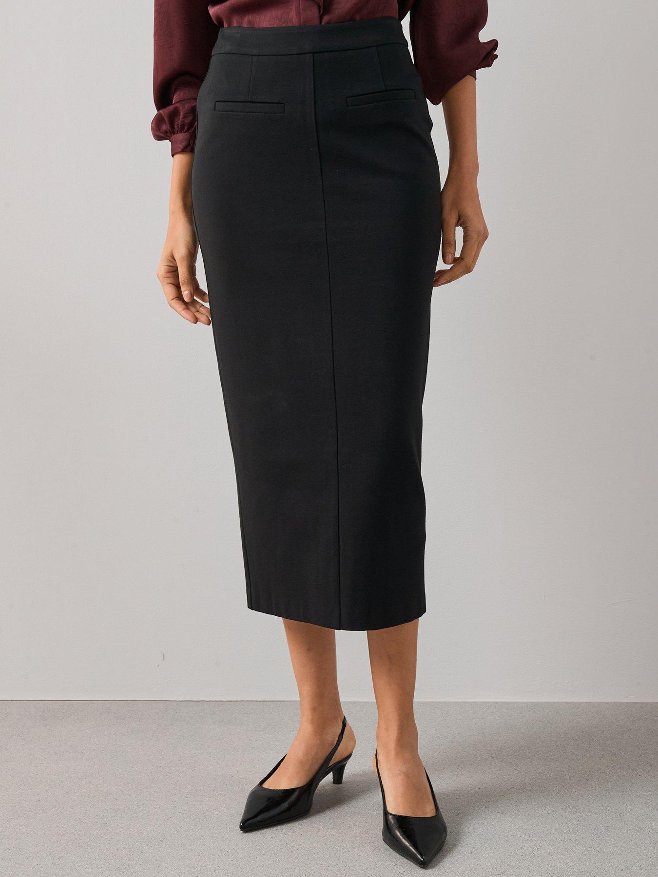 Image 1 of 6 of The Very Collection Womens Seamed Ponte Stretch Midi Skirt - Black