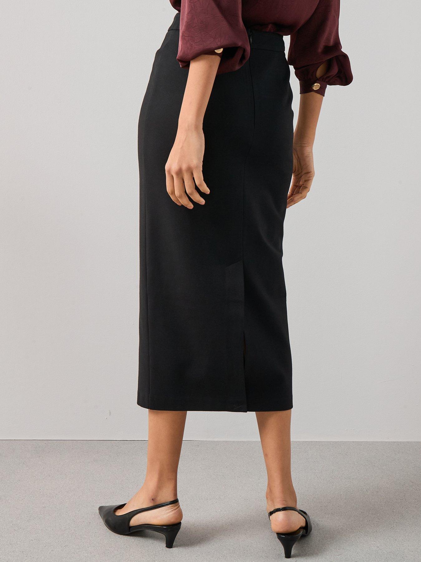 Image 2 of 6 of The Very Collection Womens Seamed Ponte Stretch Midi Skirt - Black
