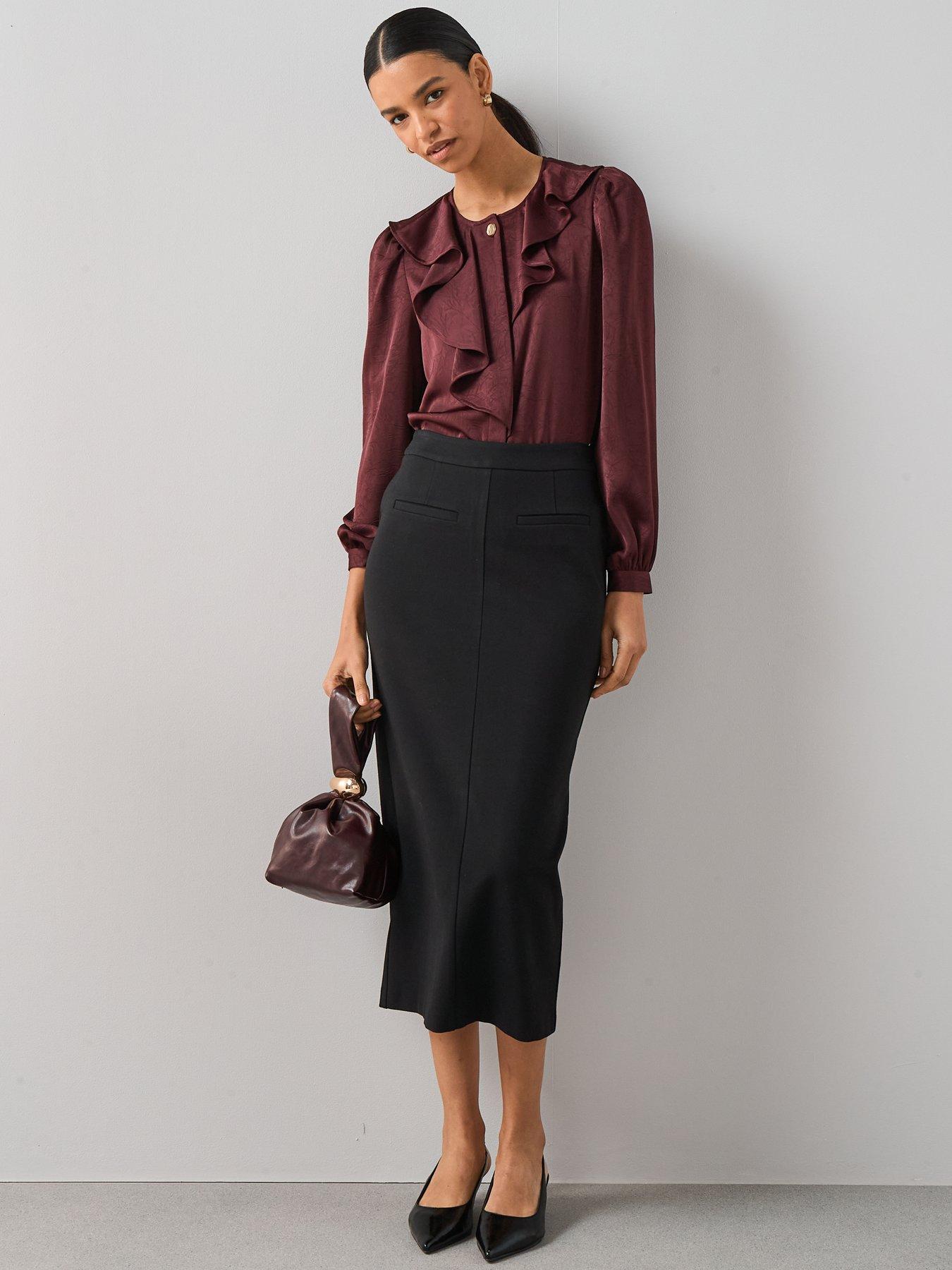 Image 3 of 6 of The Very Collection Womens Seamed Ponte Stretch Midi Skirt - Black