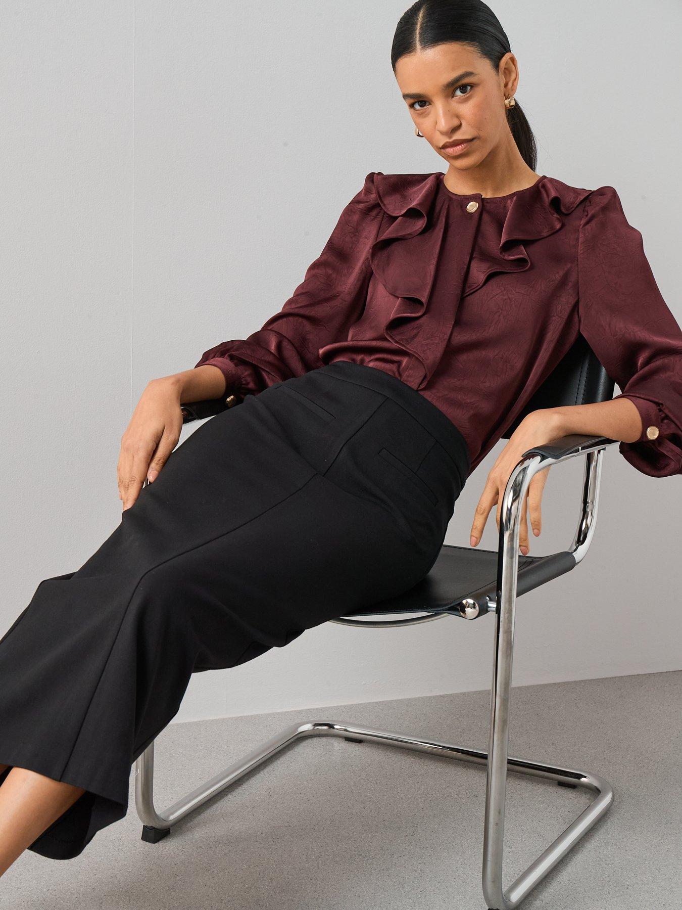 Image 5 of 6 of The Very Collection Womens Seamed Ponte Stretch Midi Skirt - Black