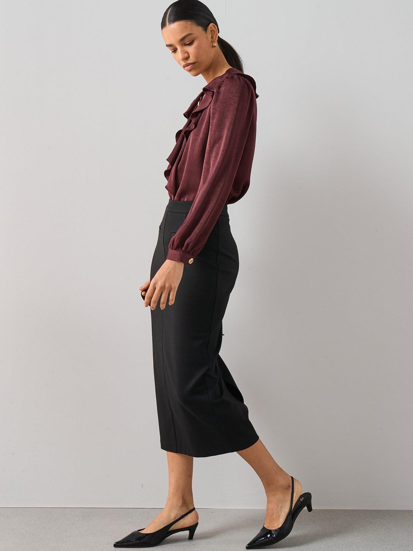 Image 6 of 6 of The Very Collection Womens Seamed Ponte Stretch Midi Skirt - Black