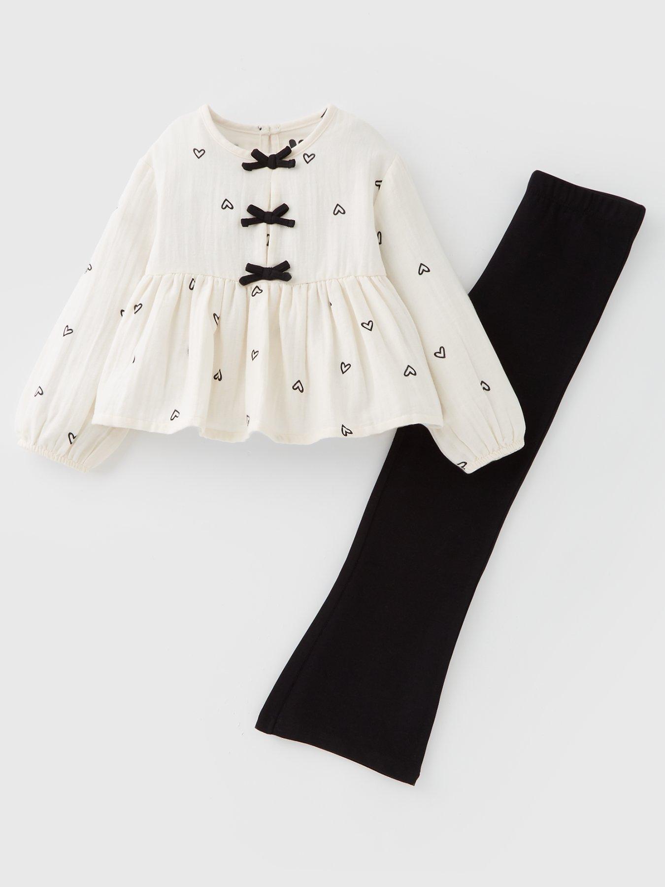 undefined Girls Bow Print Top With Flare Leggings - Multi