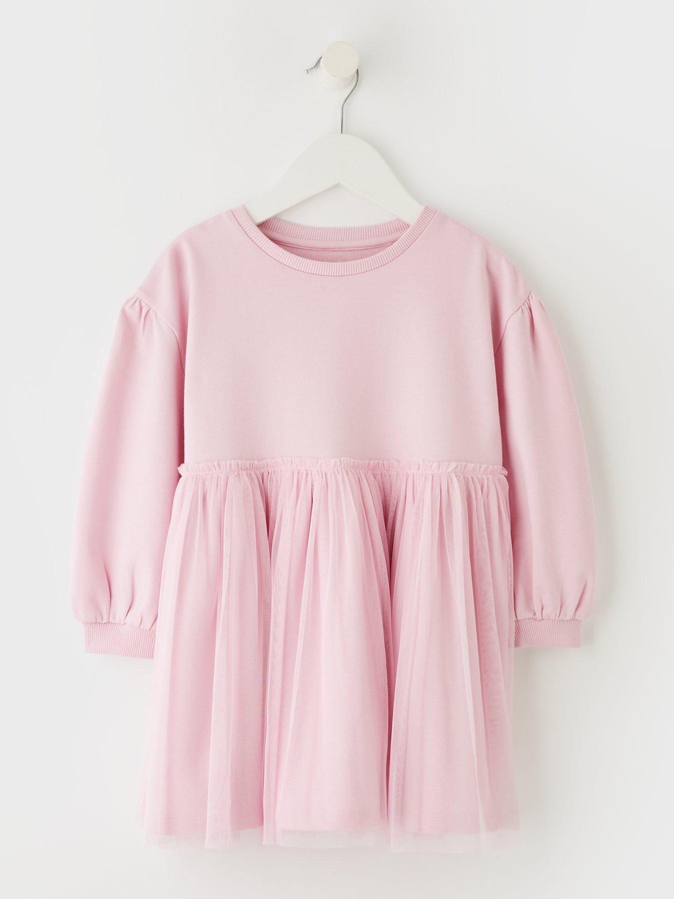 Image 1 of 4 of Mini V by Very Girls Dropped Shoulder Tulle Detail Dress - Pink
