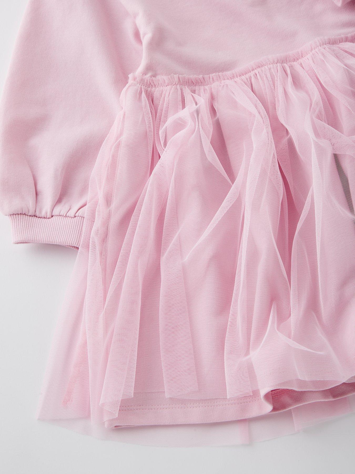 Image 4 of 4 of Mini V by Very Girls Dropped Shoulder Tulle Detail Dress - Pink