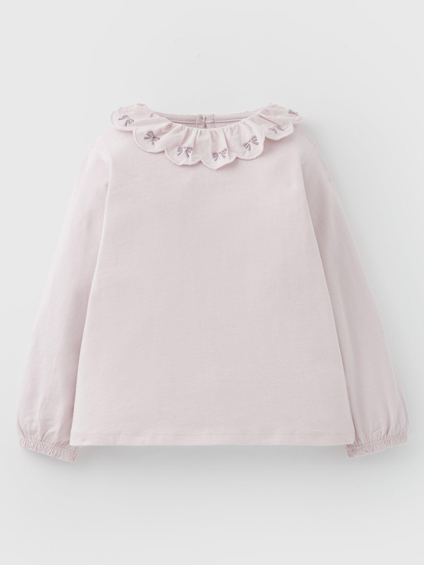undefined Girls Long Sleeve T-shirt With Frill Embroidered Collar - Multi