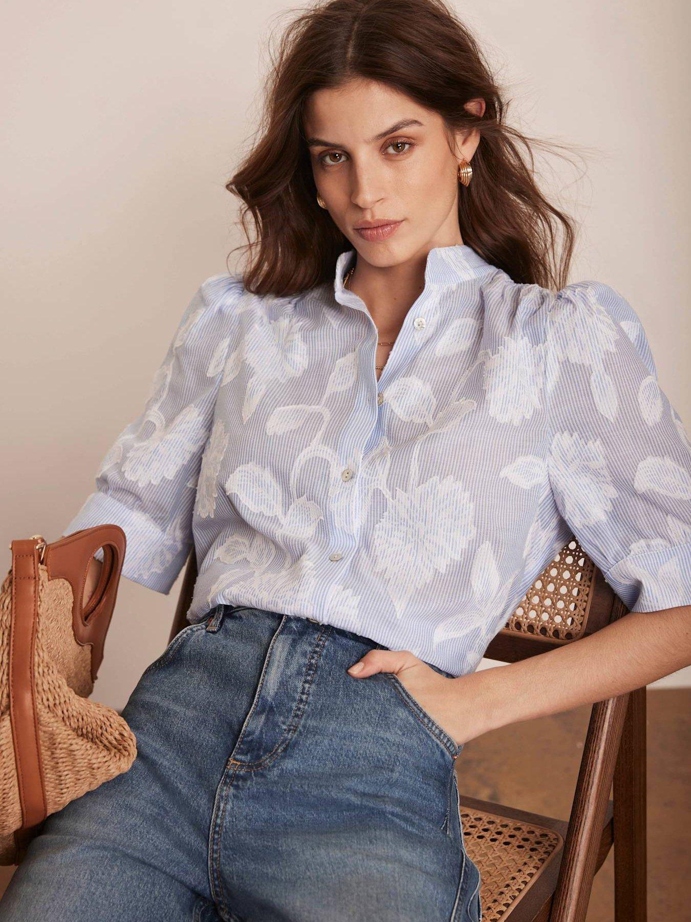undefined Striped Floral Blouse - Blue