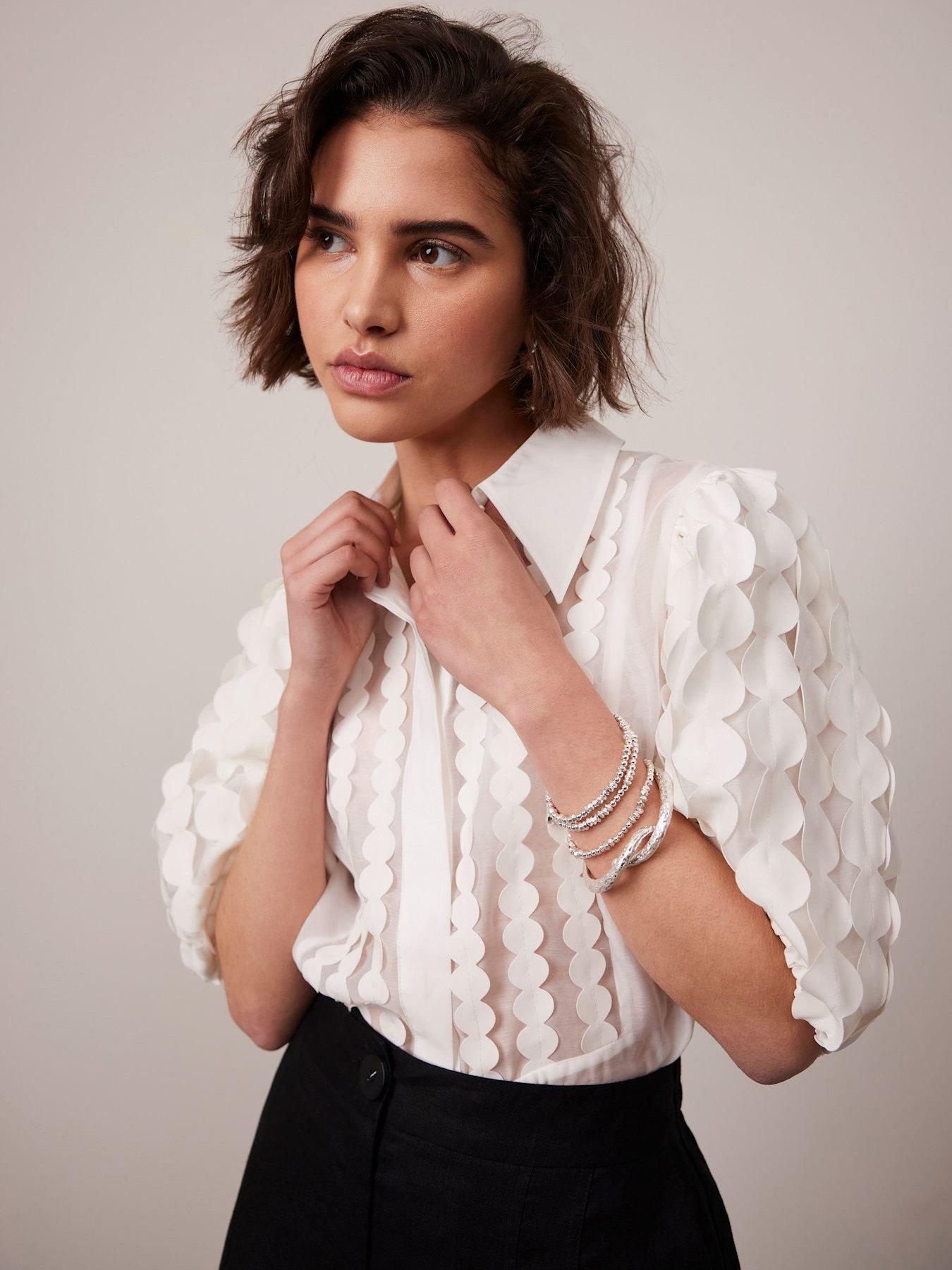  image of mint-velvet-white-organza-puff-sleeve-shirt-ivory
