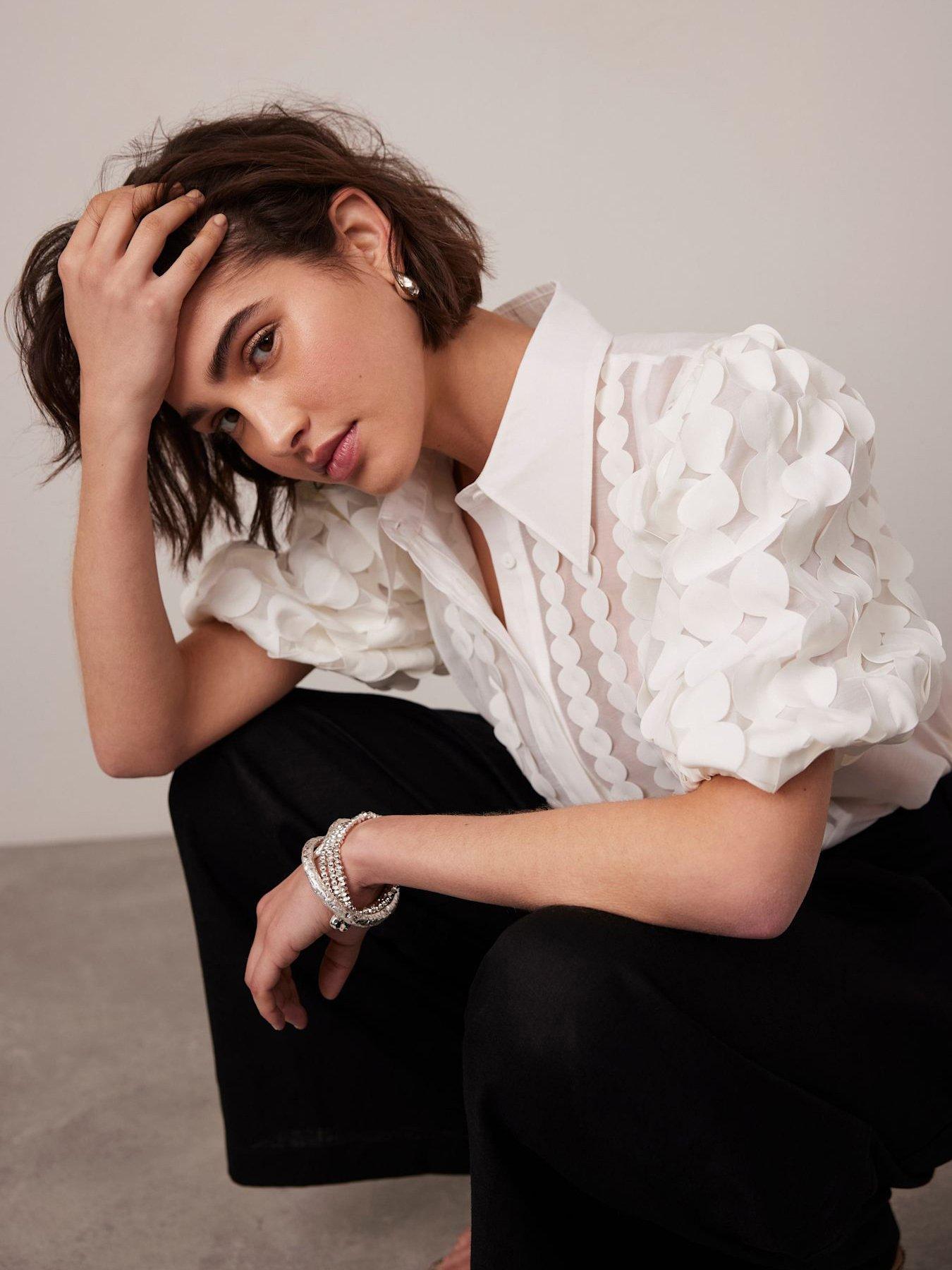  image of mint-velvet-white-organza-puff-sleeve-shirt-ivory