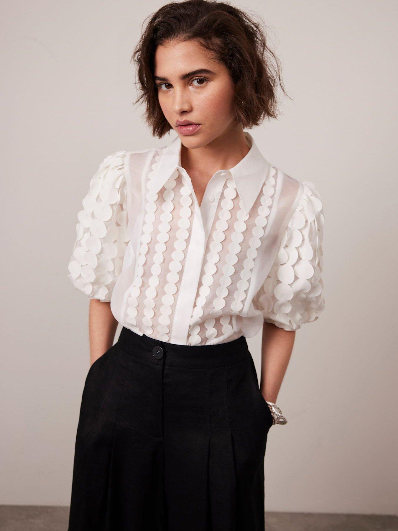  image of mint-velvet-white-organza-puff-sleeve-shirt-ivory