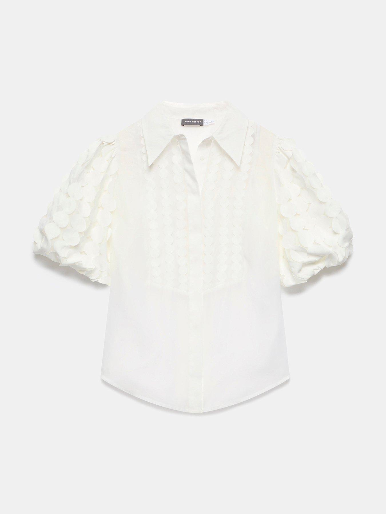  image of mint-velvet-white-organza-puff-sleeve-shirt-ivory