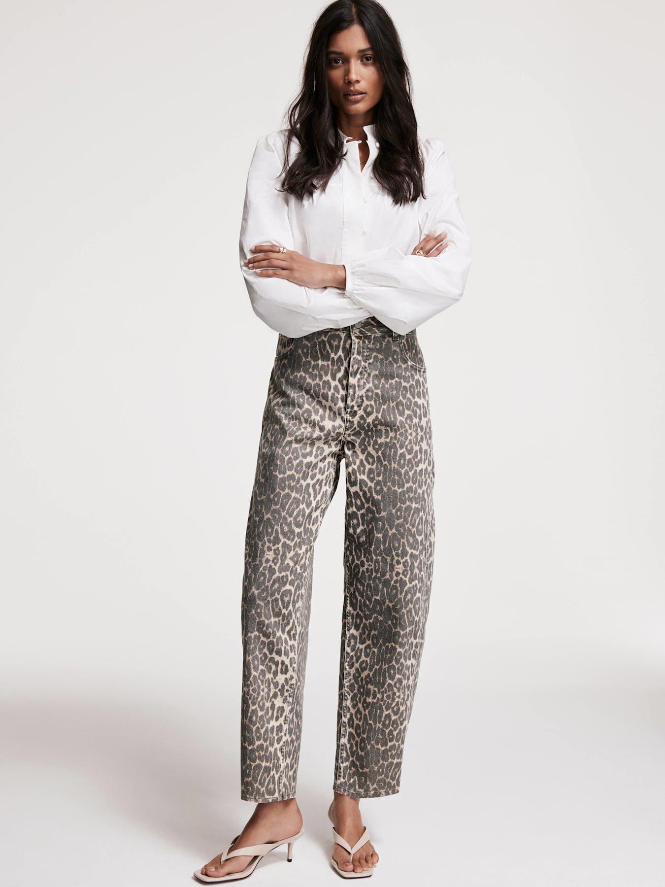 Image 2 of 6 of Mint Velvet Leopard Print Tapered Jeans - Beige