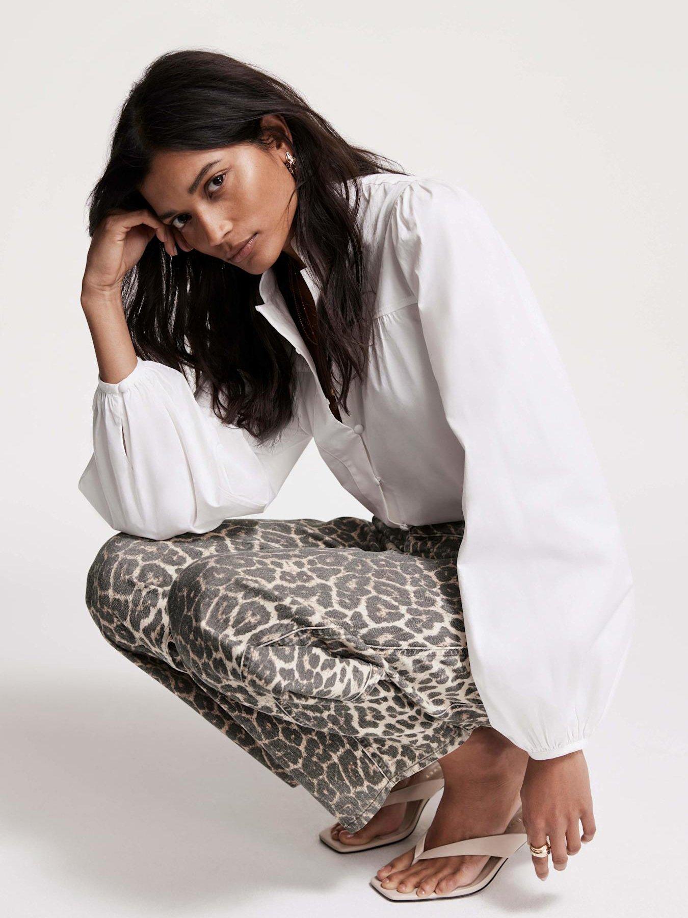 Image 4 of 6 of Mint Velvet Leopard Print Tapered Jeans - Beige