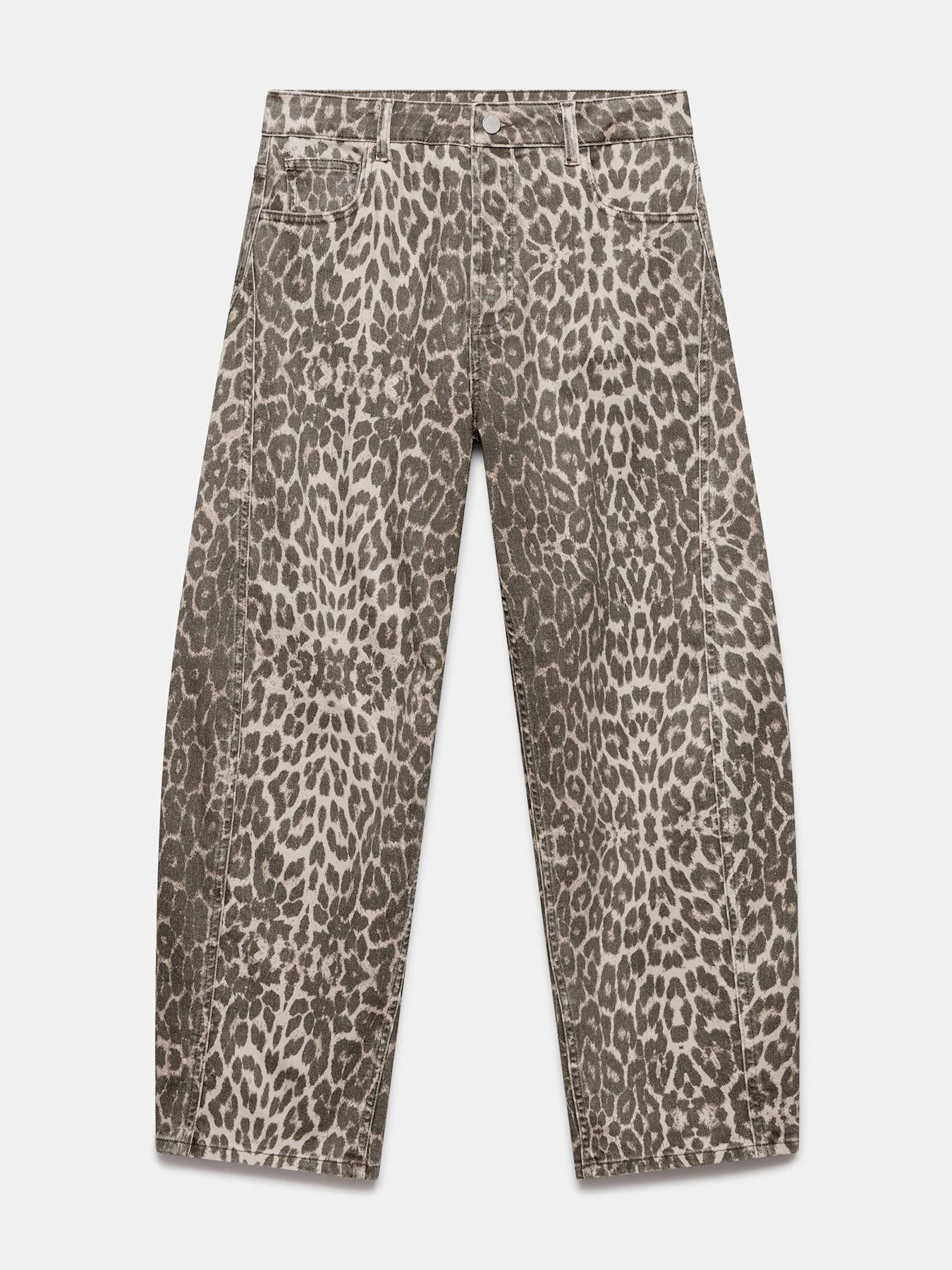 Image 5 of 6 of Mint Velvet Leopard Print Tapered Jeans - Beige