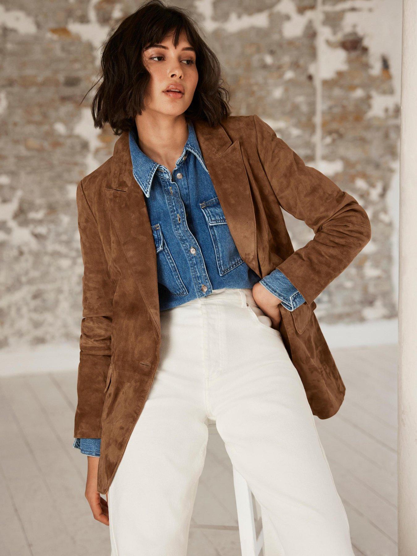 undefined Tan Suede Blazer - Brown
