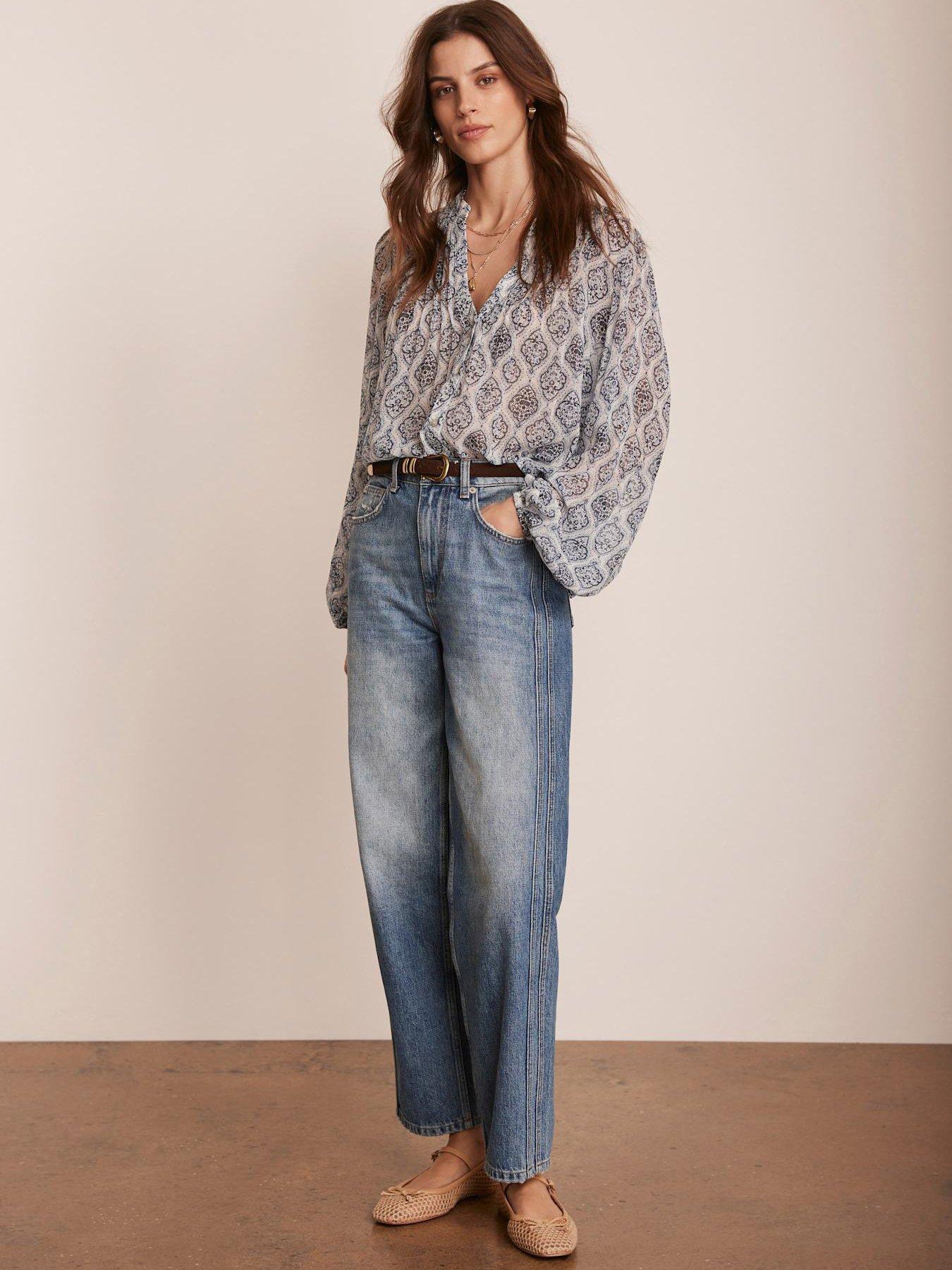  image of mint-velvet-blue-geometric-print-boho-blouse-cream