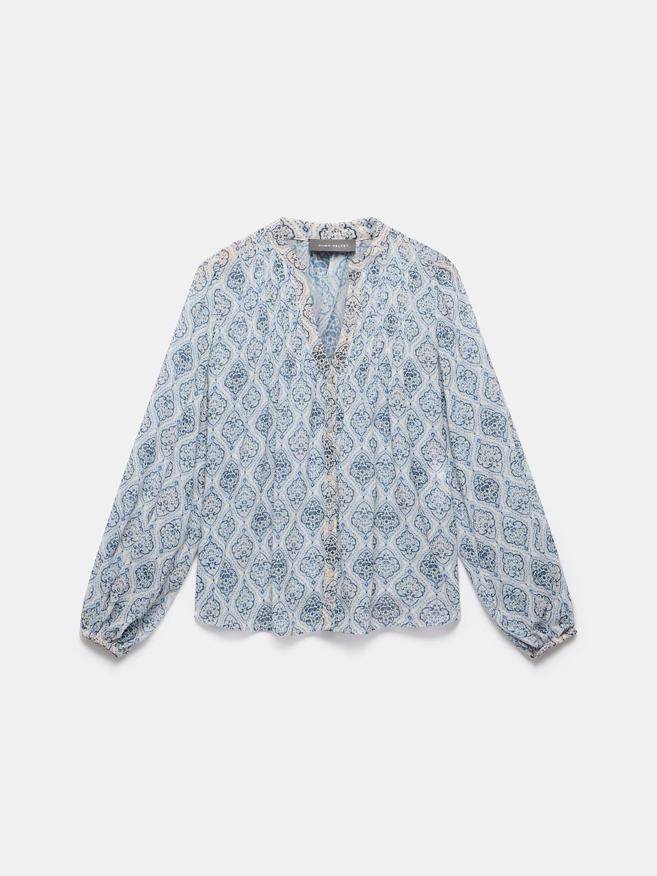  image of mint-velvet-blue-geometric-print-boho-blouse-cream