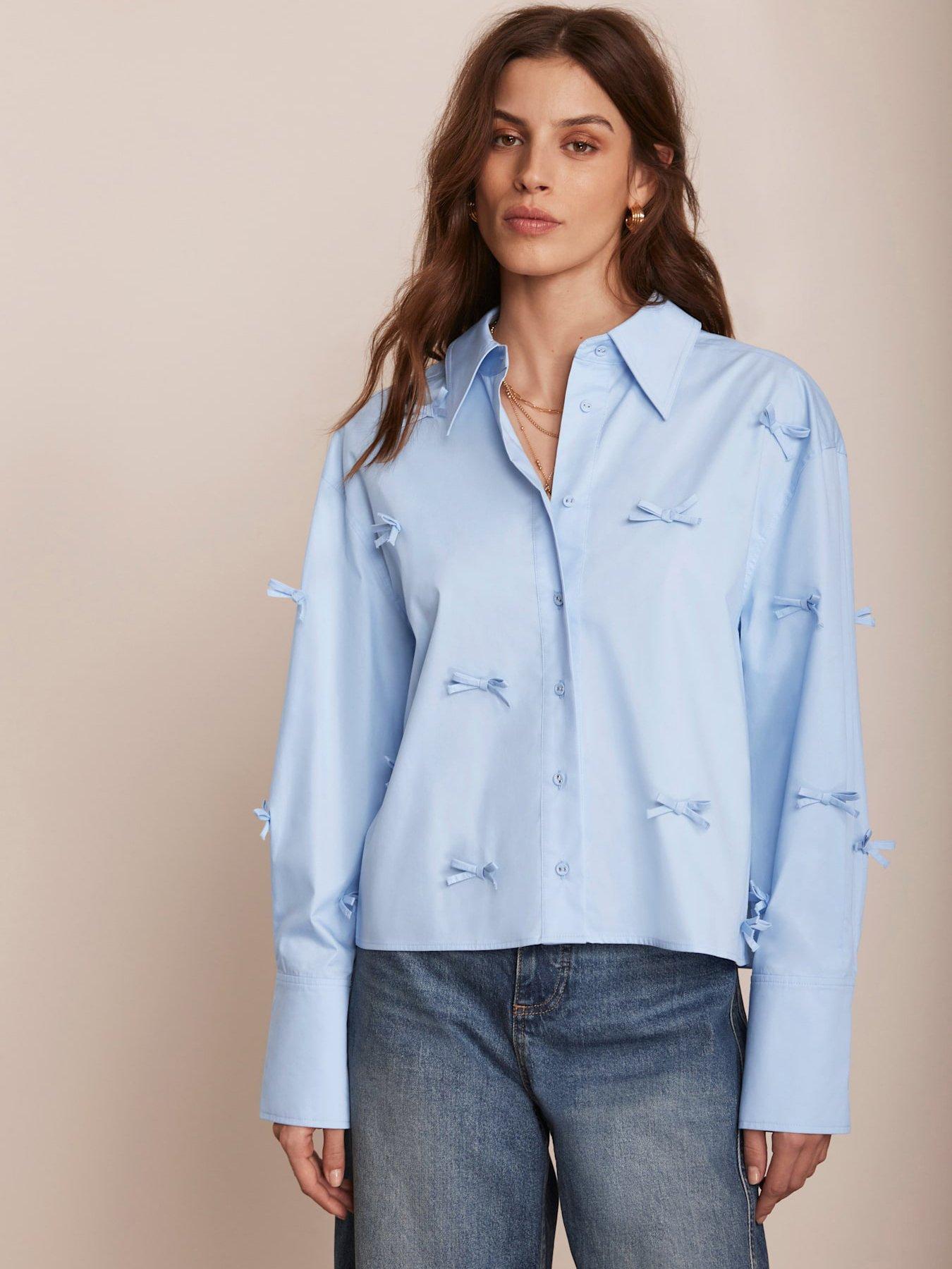 undefined Bow Detail Cropped Shirt - Blue