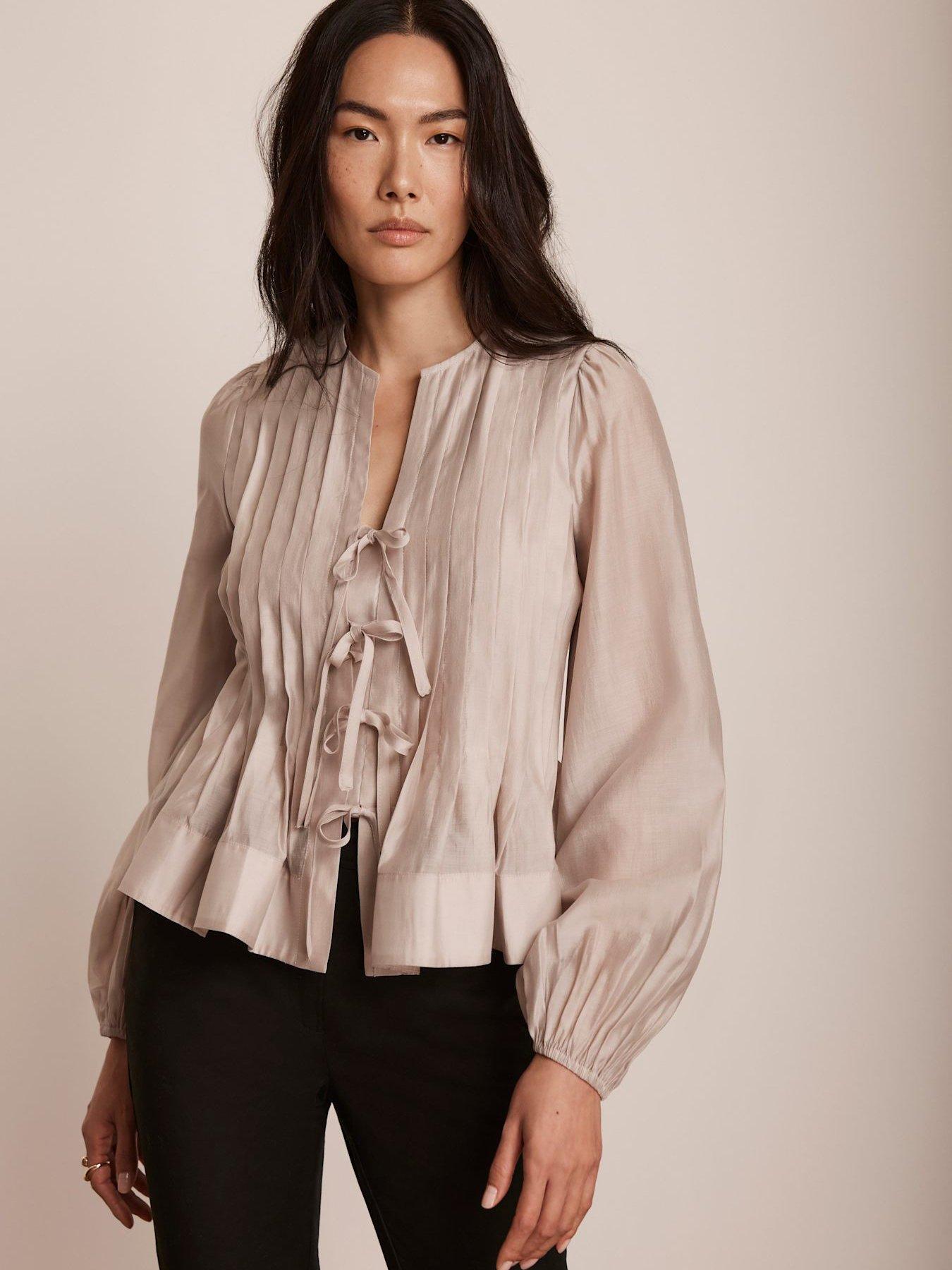 オールドジョー oldjoe EARLY PLEATED BLOUSE　40 Mint Velvet Neutral Tie Front Pleated Blouse - Beige | Littlewoods