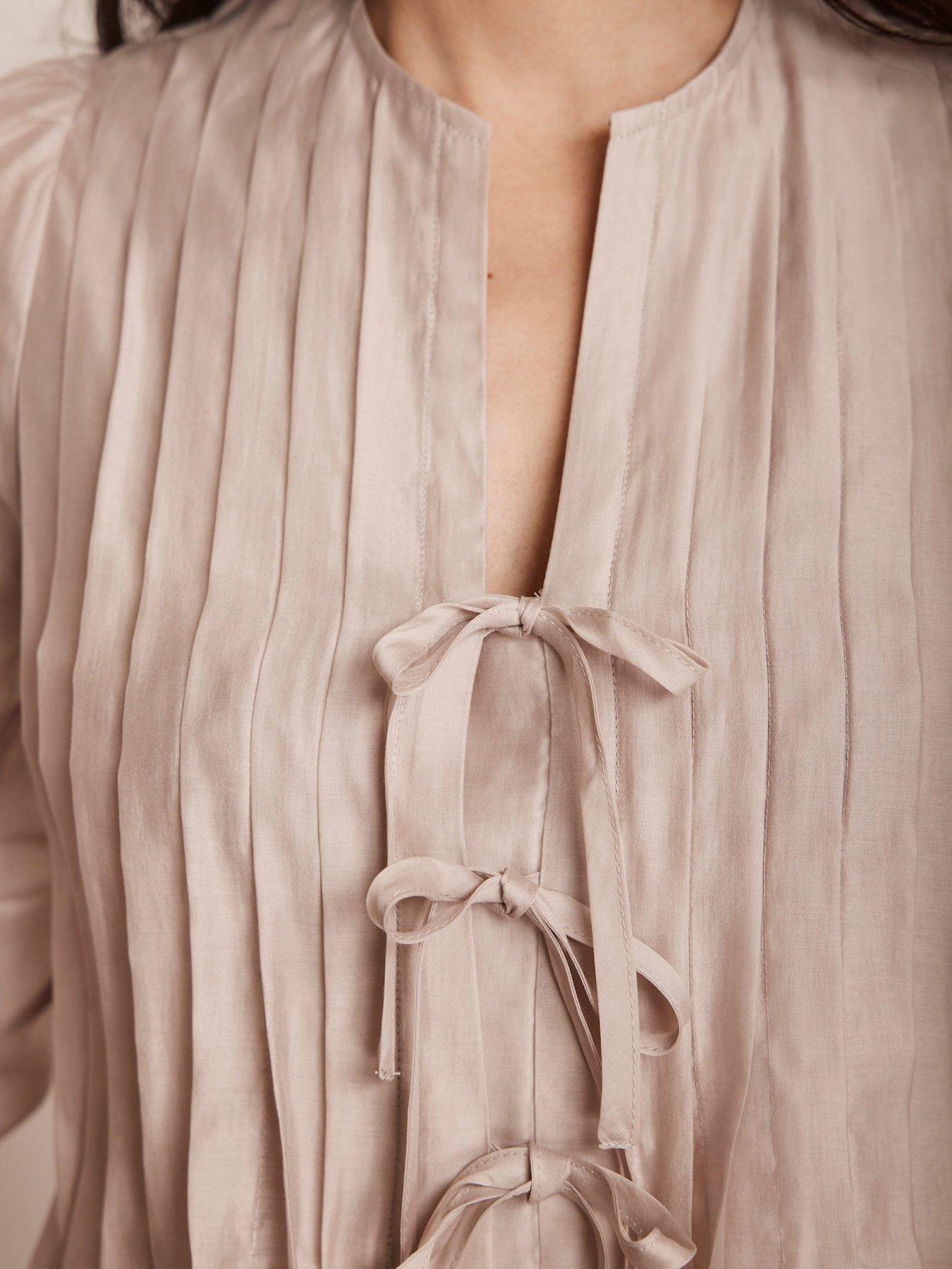 Mint Velvet Neutral Tie Front Pleated Blouse - Beige | Littlewoods