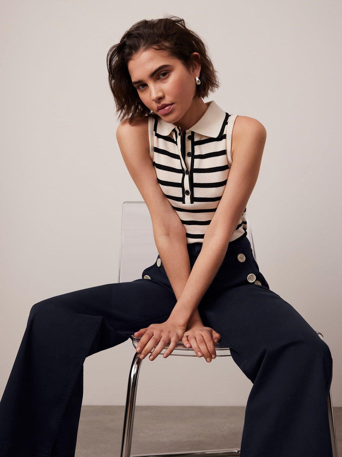 undefined Neutral Striped Polo Top - Beige