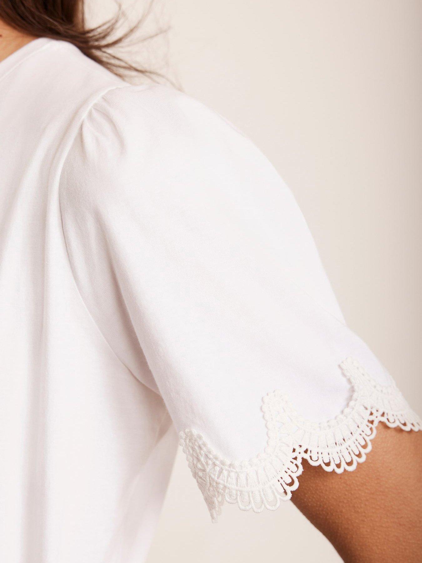  image of mint-velvet-cream-cotton-lace-trim-t-shirt-ivory