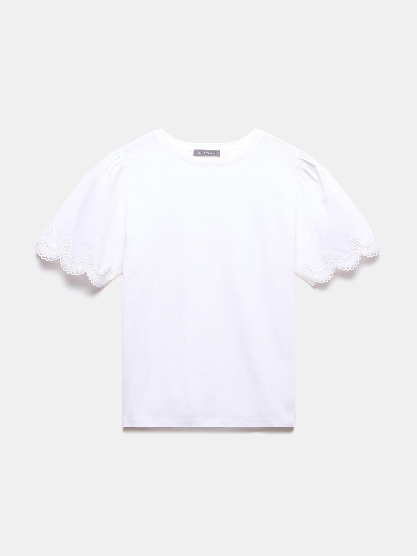  image of mint-velvet-cream-cotton-lace-trim-t-shirt-ivory