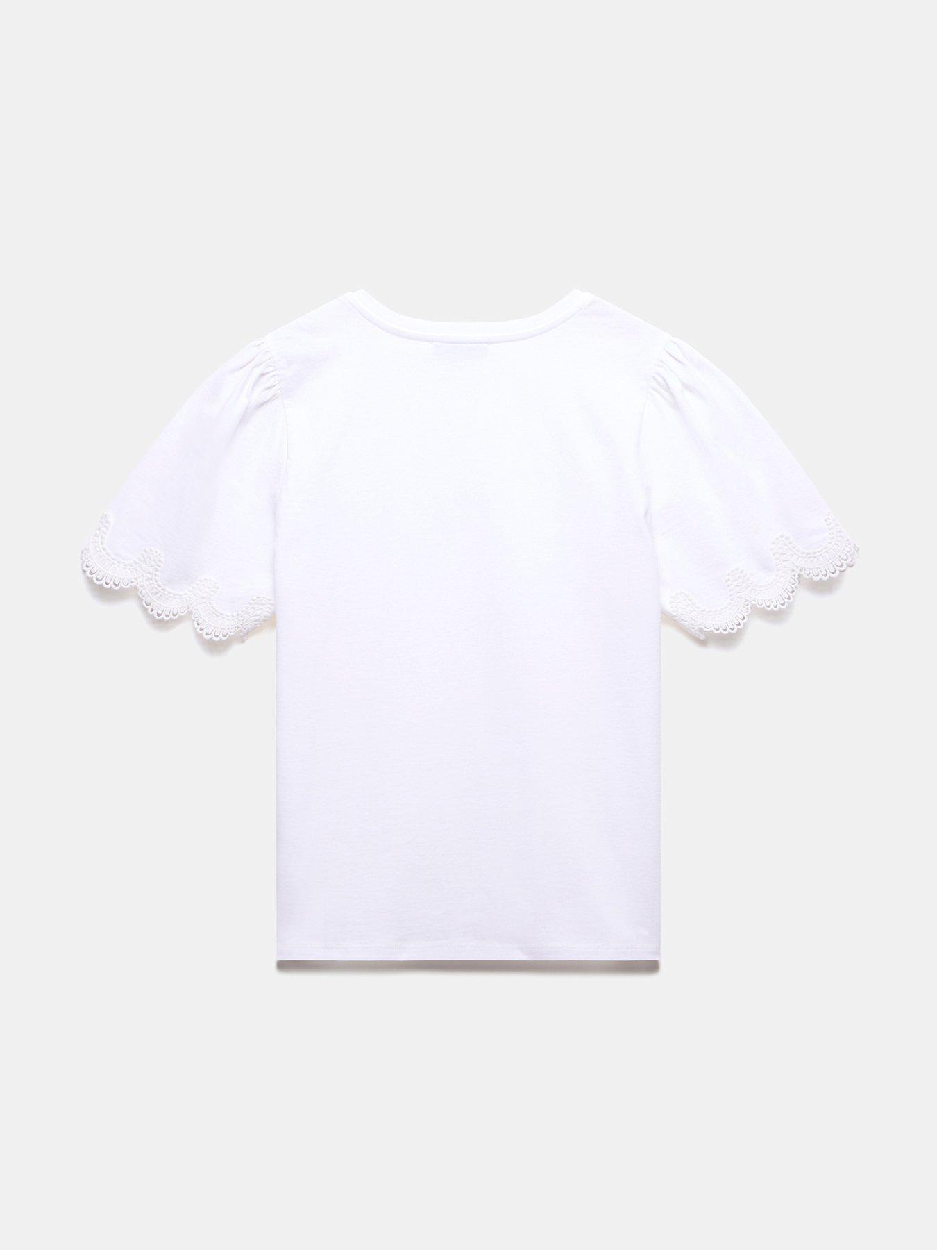  image of mint-velvet-cream-cotton-lace-trim-t-shirt-ivory