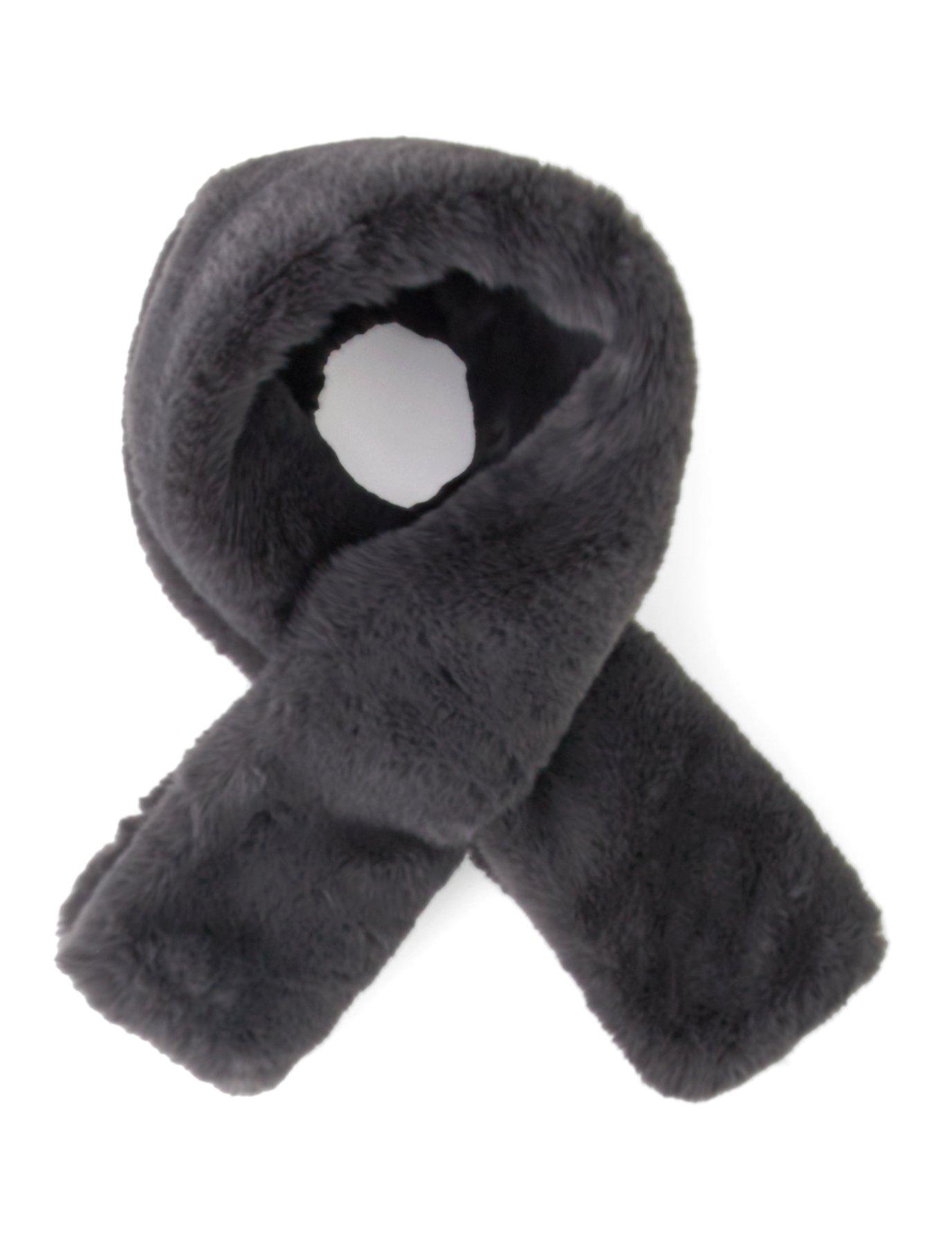  image of the-very-collection-faux-fur-scarf-dark-grey