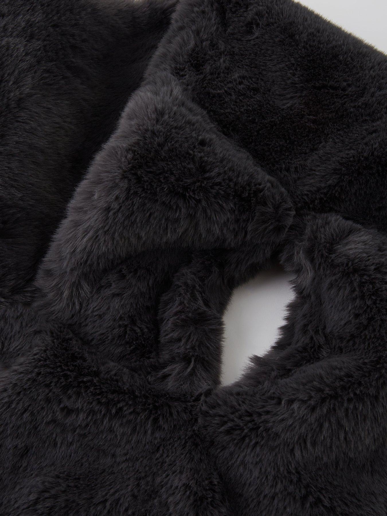  image of the-very-collection-faux-fur-scarf-dark-grey