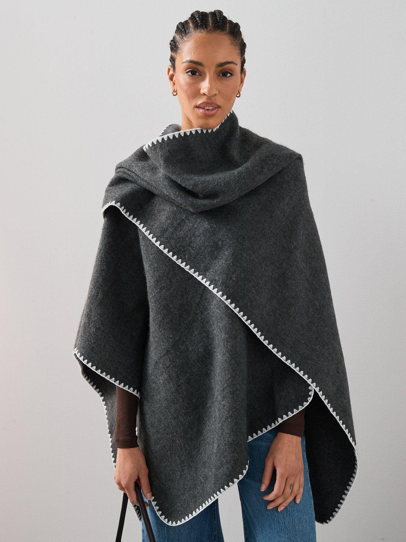 The Very Collection Blanket Trim Colour Block Wrap - Grey