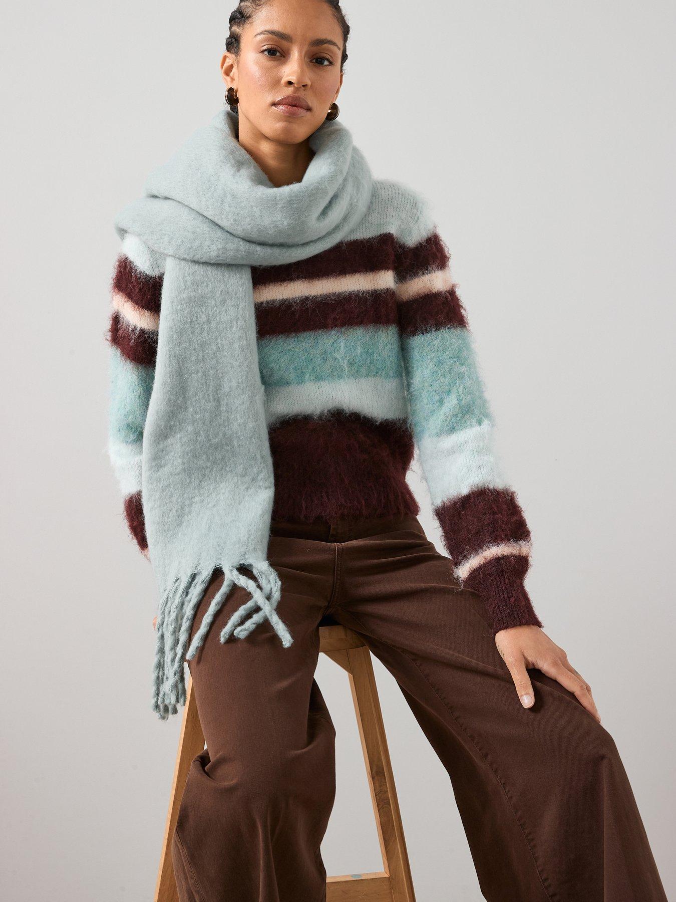 The Very Collection Brushed Tassel Scarf - Blue