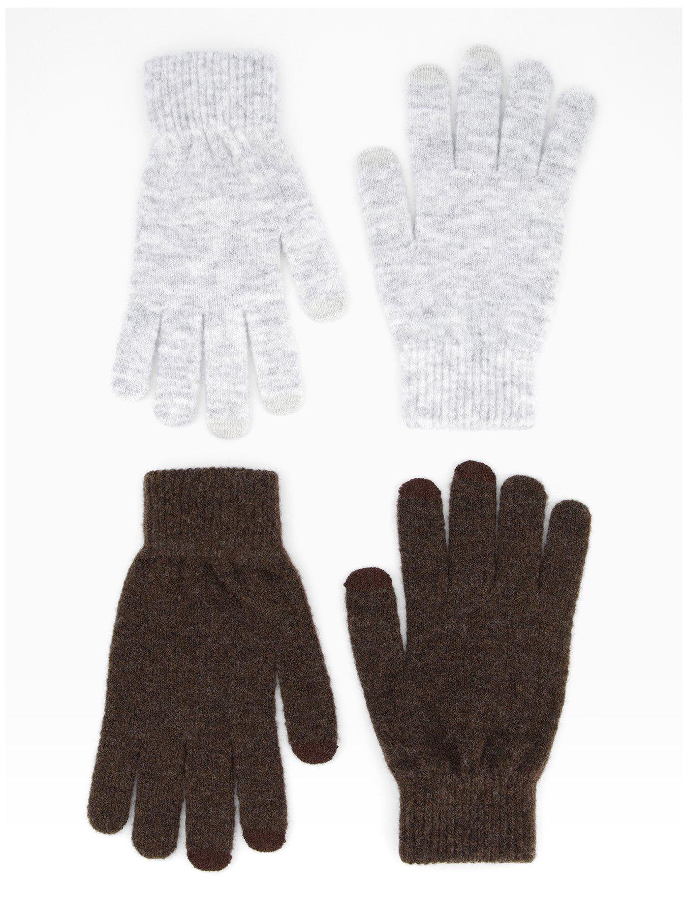 The Very Collection 2 Pack Knitted Touch Screen Gloves - Grey/chocolate