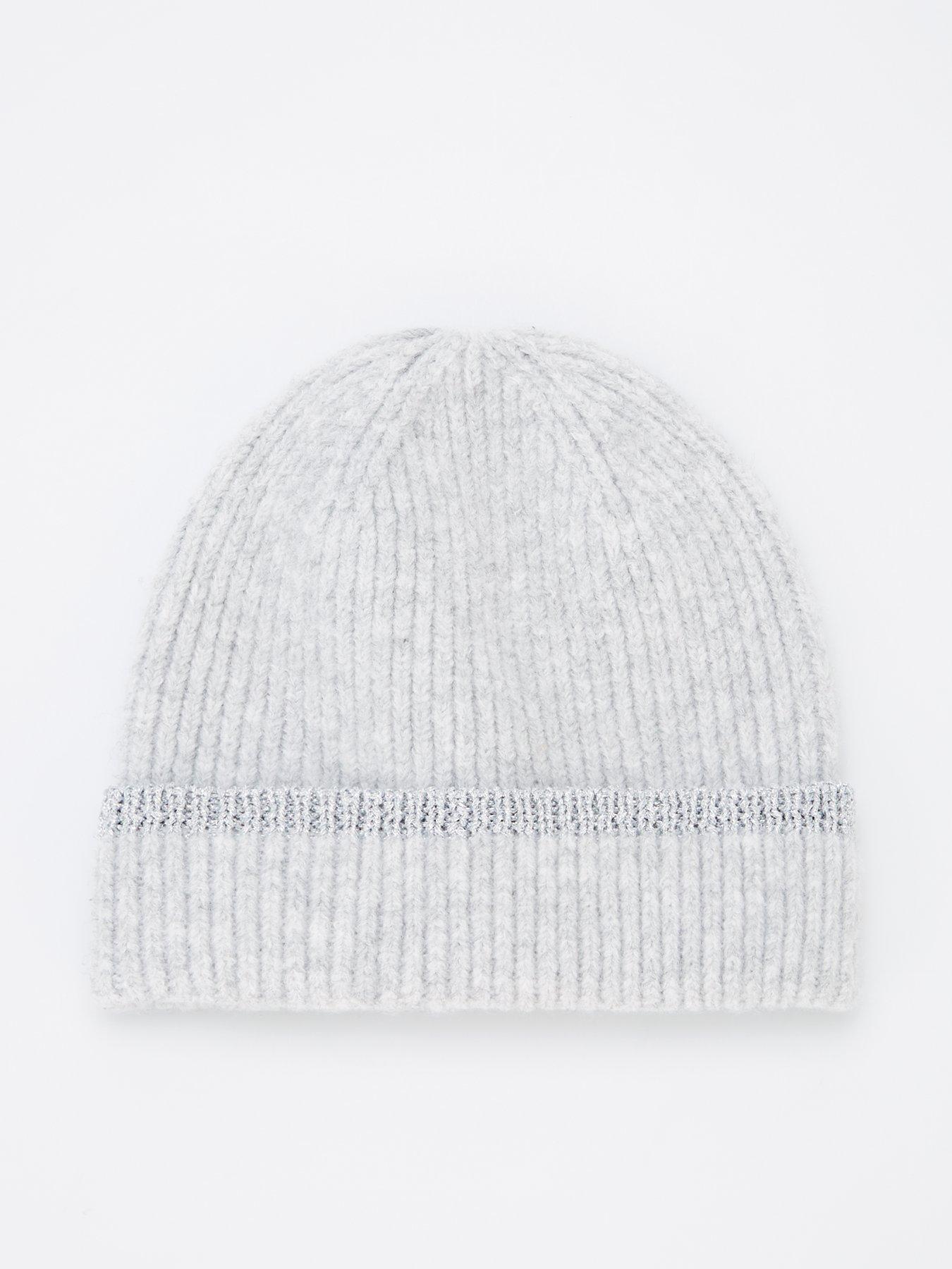 The Very Collection Rib Knitted Beanie With Lurex Tipping - Grey
