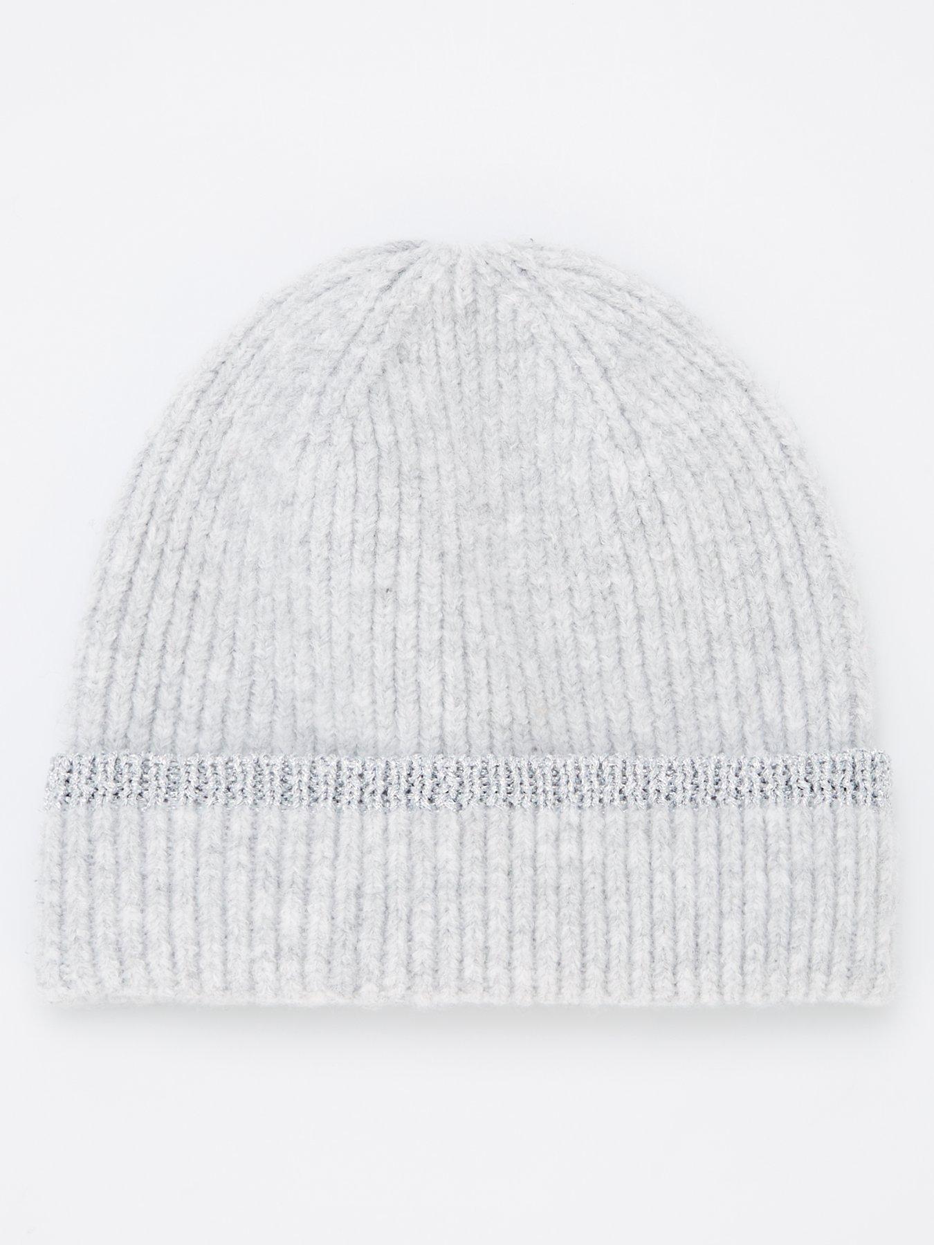 The Very Collection Rib Knitted Beanie With Lurex Tipping - Grey