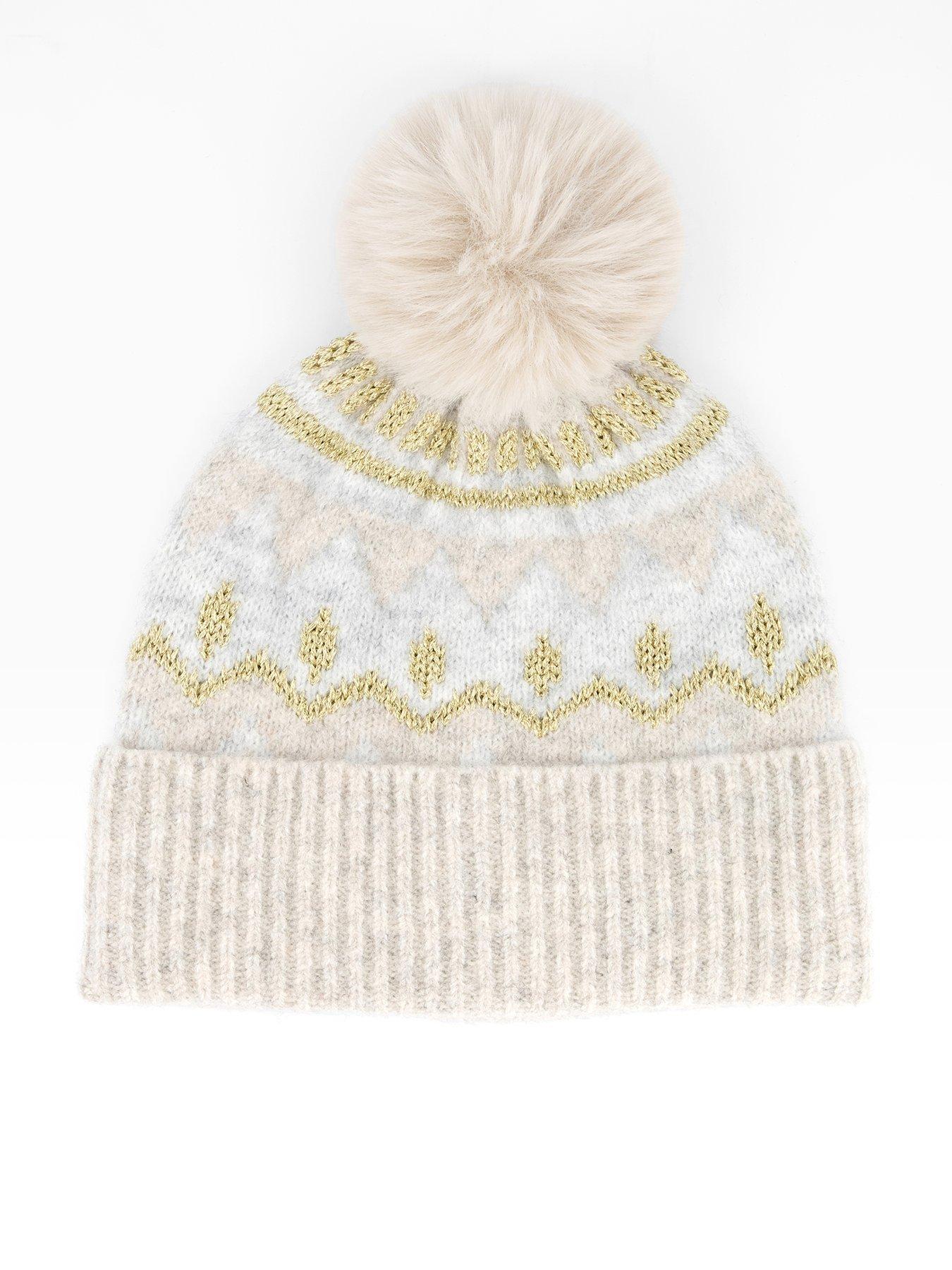 The Very Collection Knitted Fairisle Beanie With Faux Fur Pom Pom - Multi