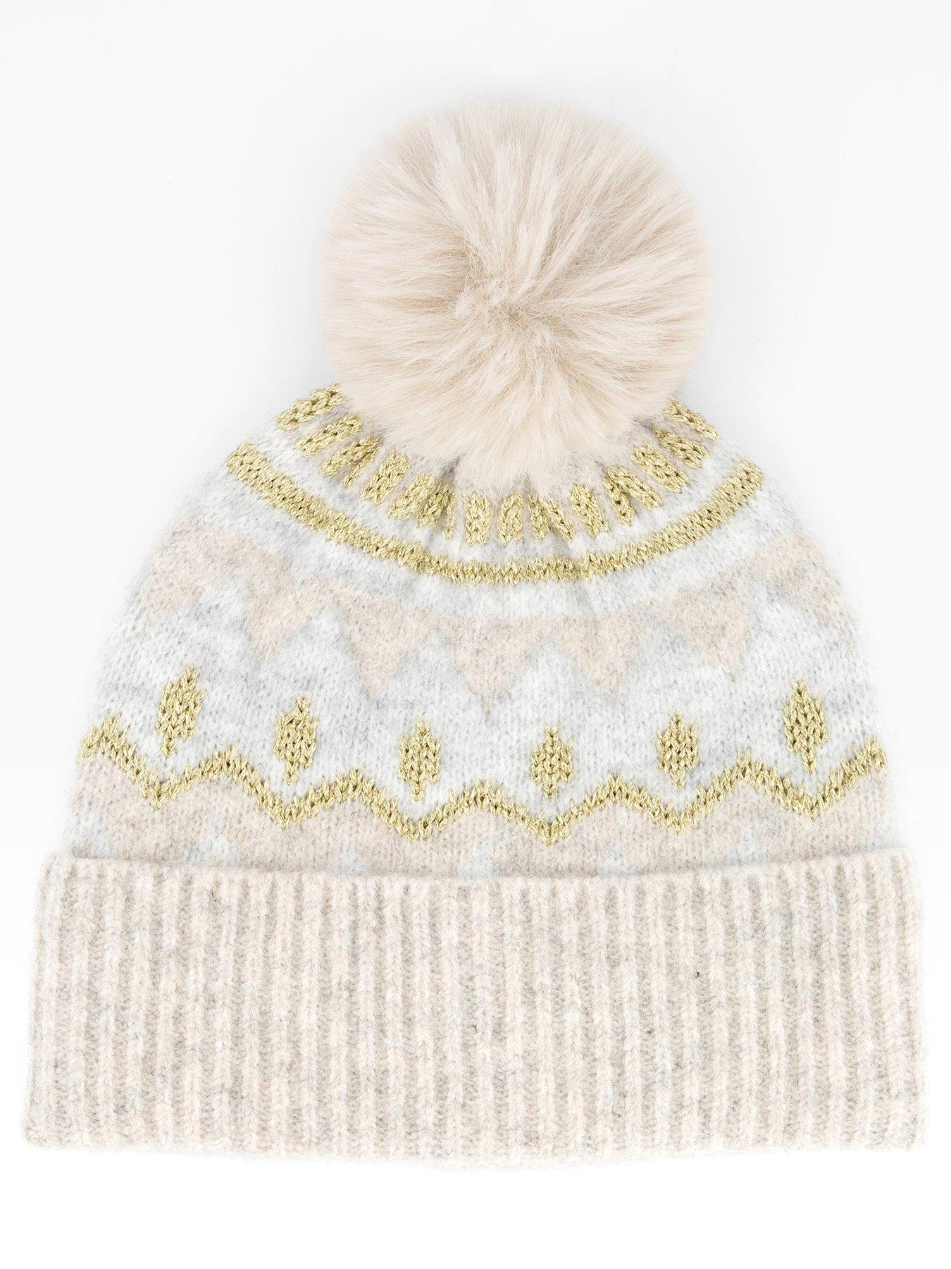 The Very Collection Knitted Fairisle Beanie With Faux Fur Pom Pom - Multi