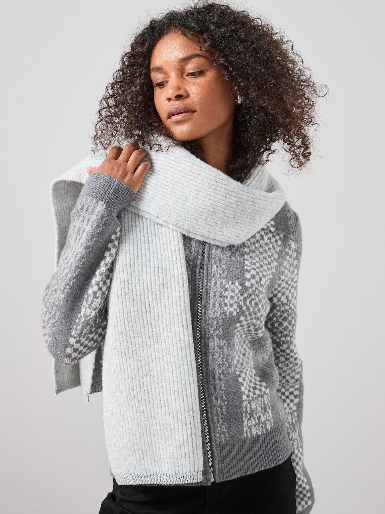 The Very Collection Rib Knitted Scarf With Lurex Tipping - Grey