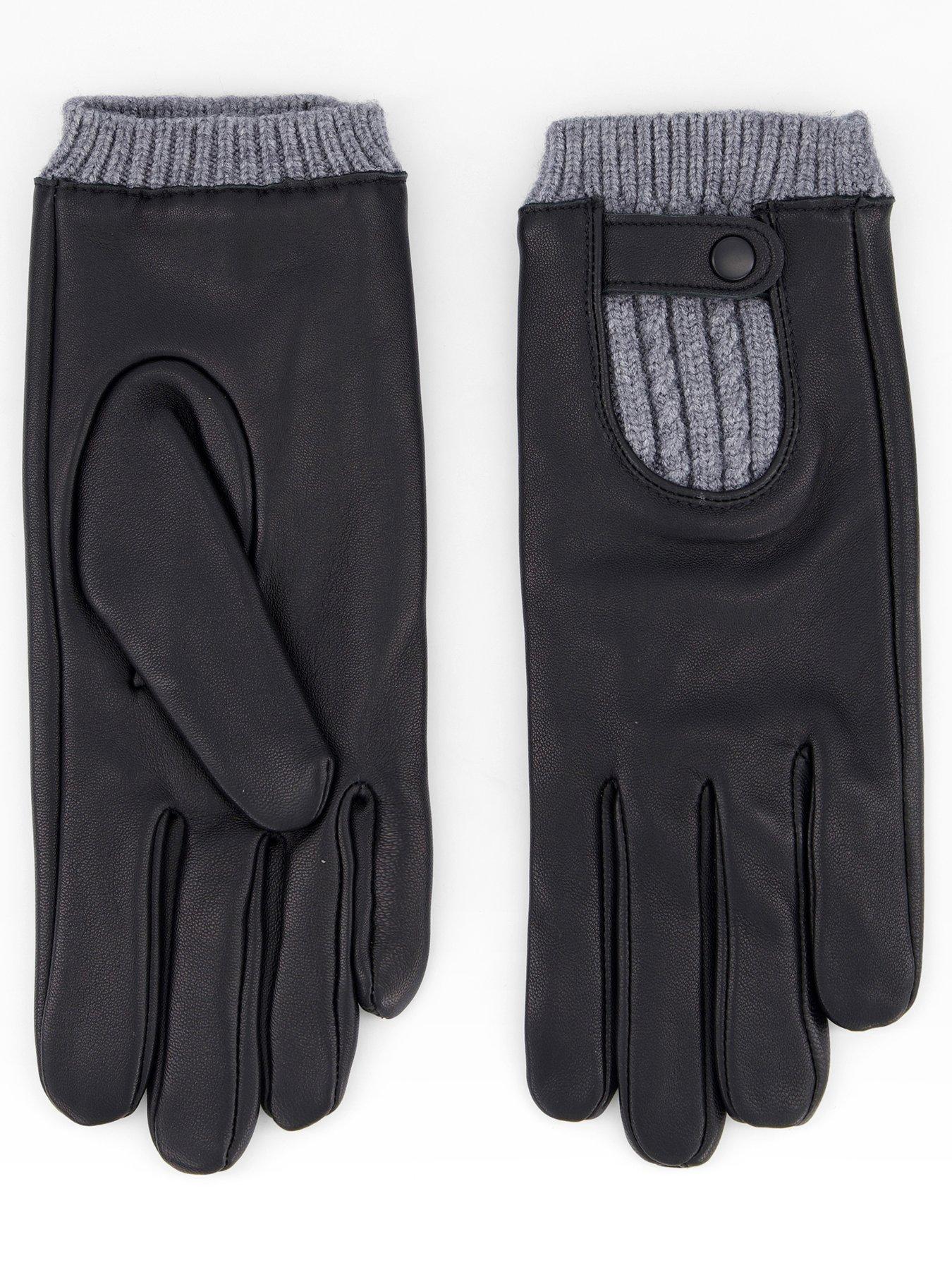 The Very Collection Knitted Insert Leather Gloves - Black