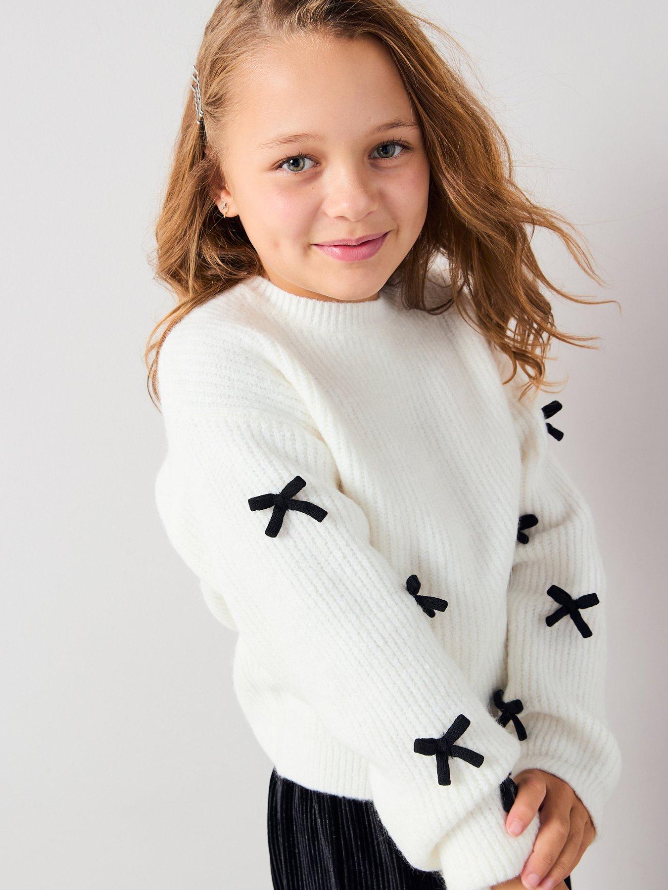 V by Very Girls 3D Bow Sleeve Detail Jumper - Multi