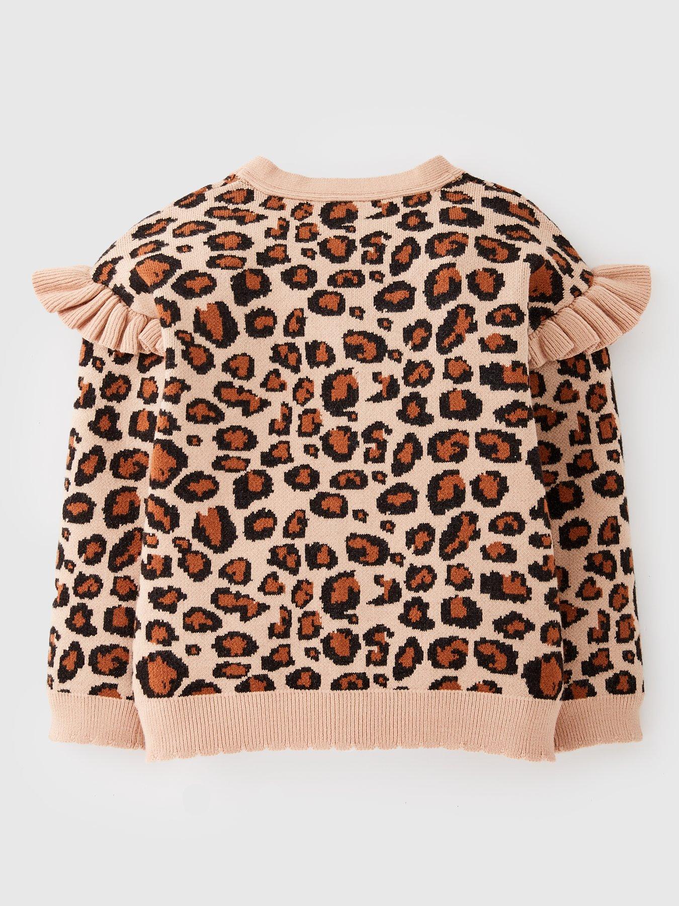 Image 2 of 4 of Mini V by Very Girls Leopard Print Frill Shoulder Cardigan - Multi