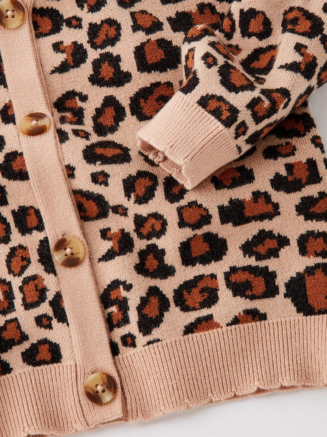 Image 4 of 4 of Mini V by Very Girls Leopard Print Frill Shoulder Cardigan - Multi