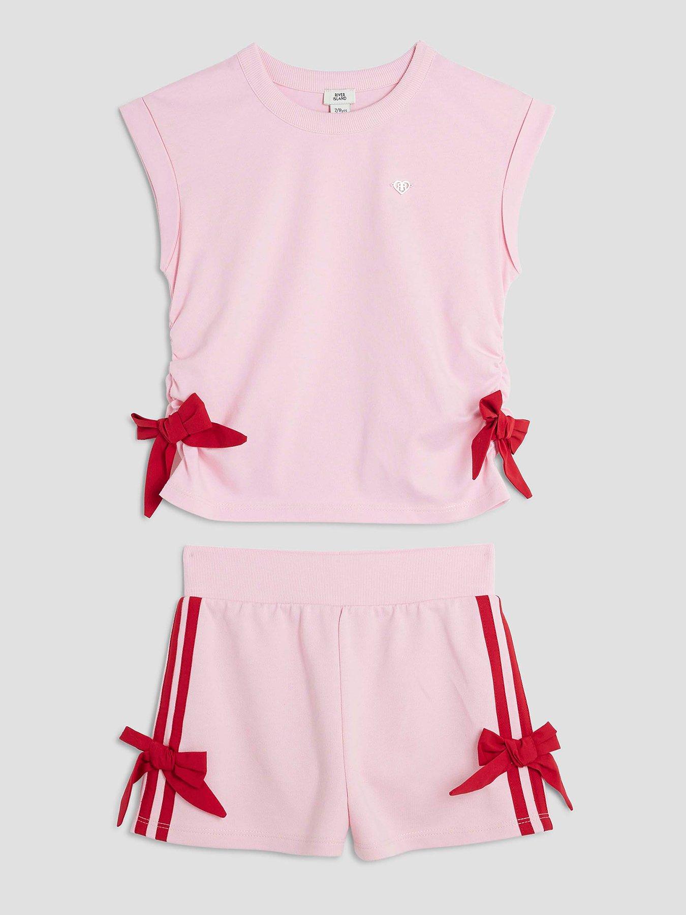 River Island Older Girls Bow Shorts Set - Pink