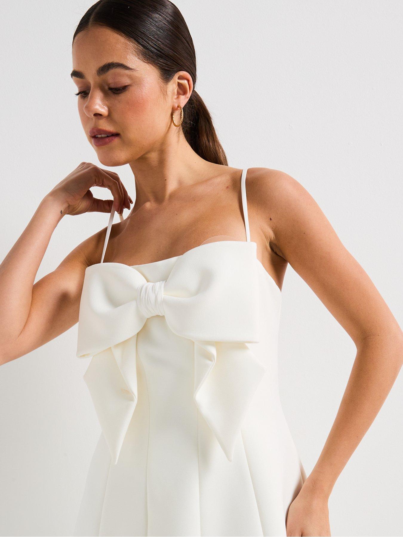 hayley bow front mini dress Ever New Hayley Bow Front Cocktail Minidress in Aspen Gold at Nordstrom, Size 14