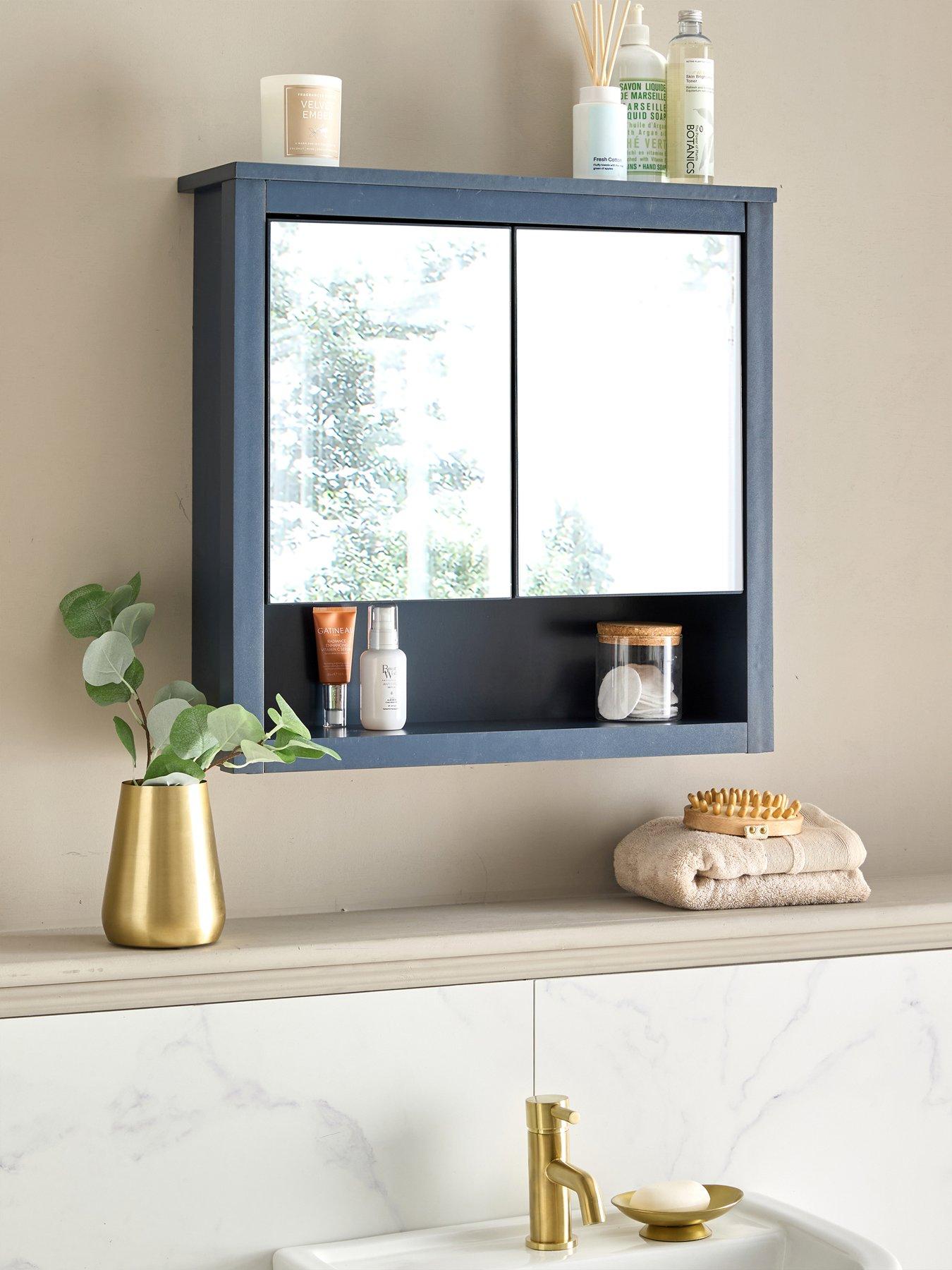 front image of very-home-bramford-mirrored-bathroom-wall-cabinet-navy
