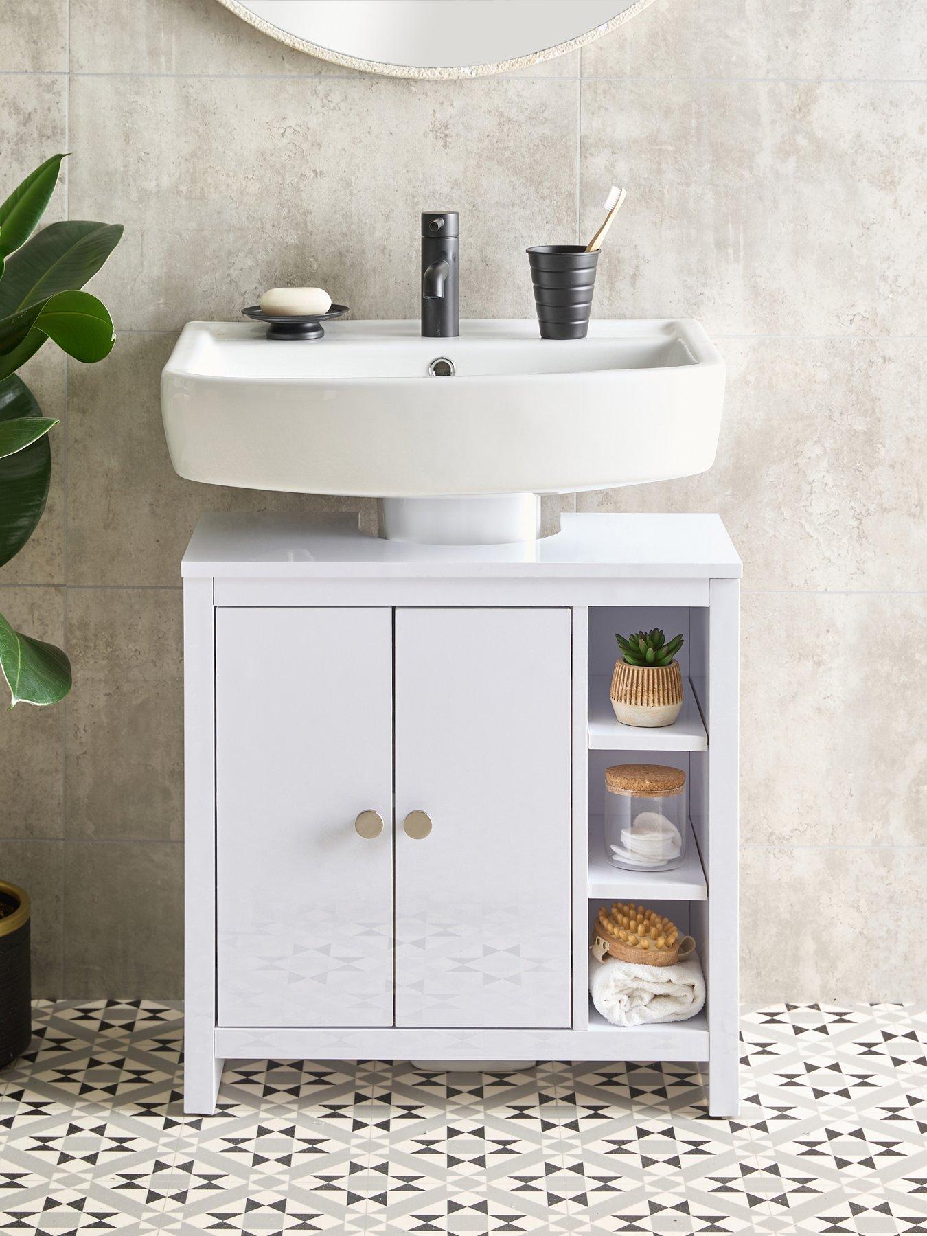 Image 1 of 7 of Very Home Bramford Gloss Under Sink Cabinet With Side Shelves