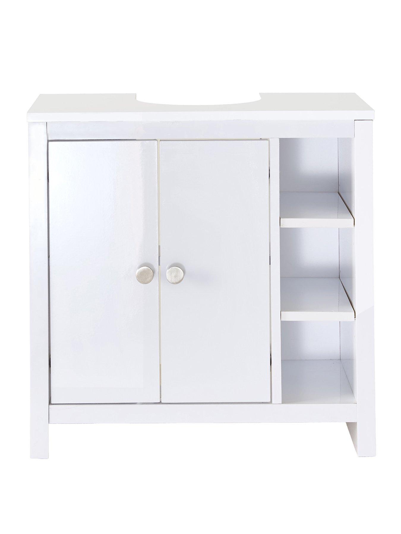  image of very-home-bramford-gloss-under-sink-cabinet-with-side-shelves-white
