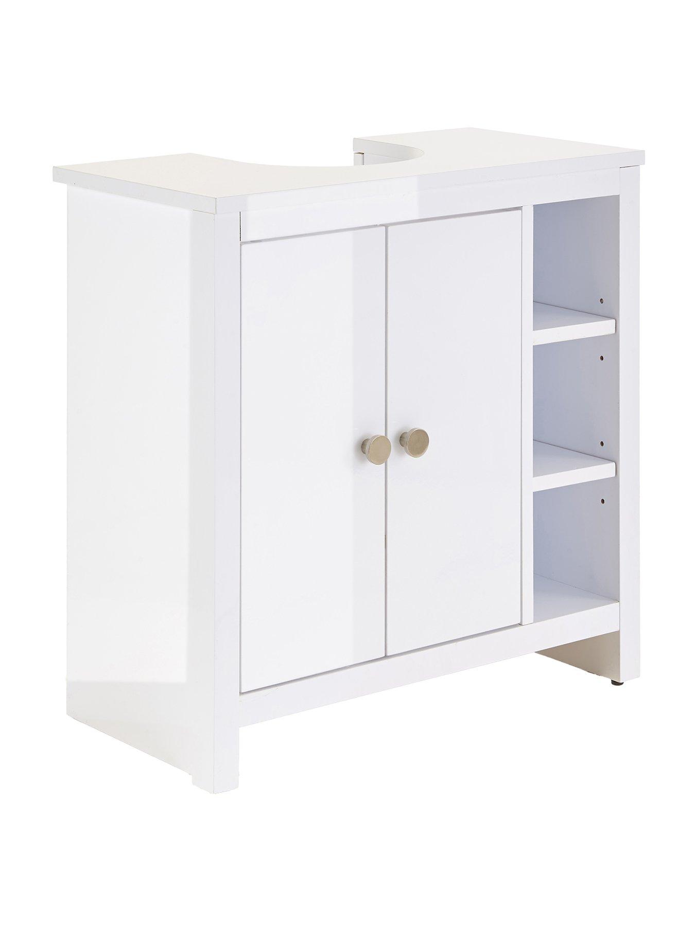  image of very-home-bramford-gloss-under-sink-cabinet-with-side-shelves-white