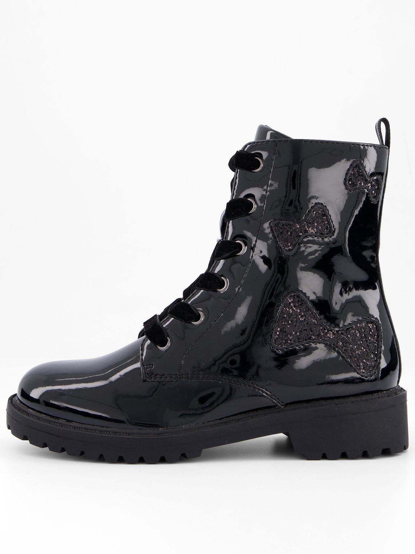  image of the-very-collection-girls-glitter-bow-detail-patent-zip-up-boot-black