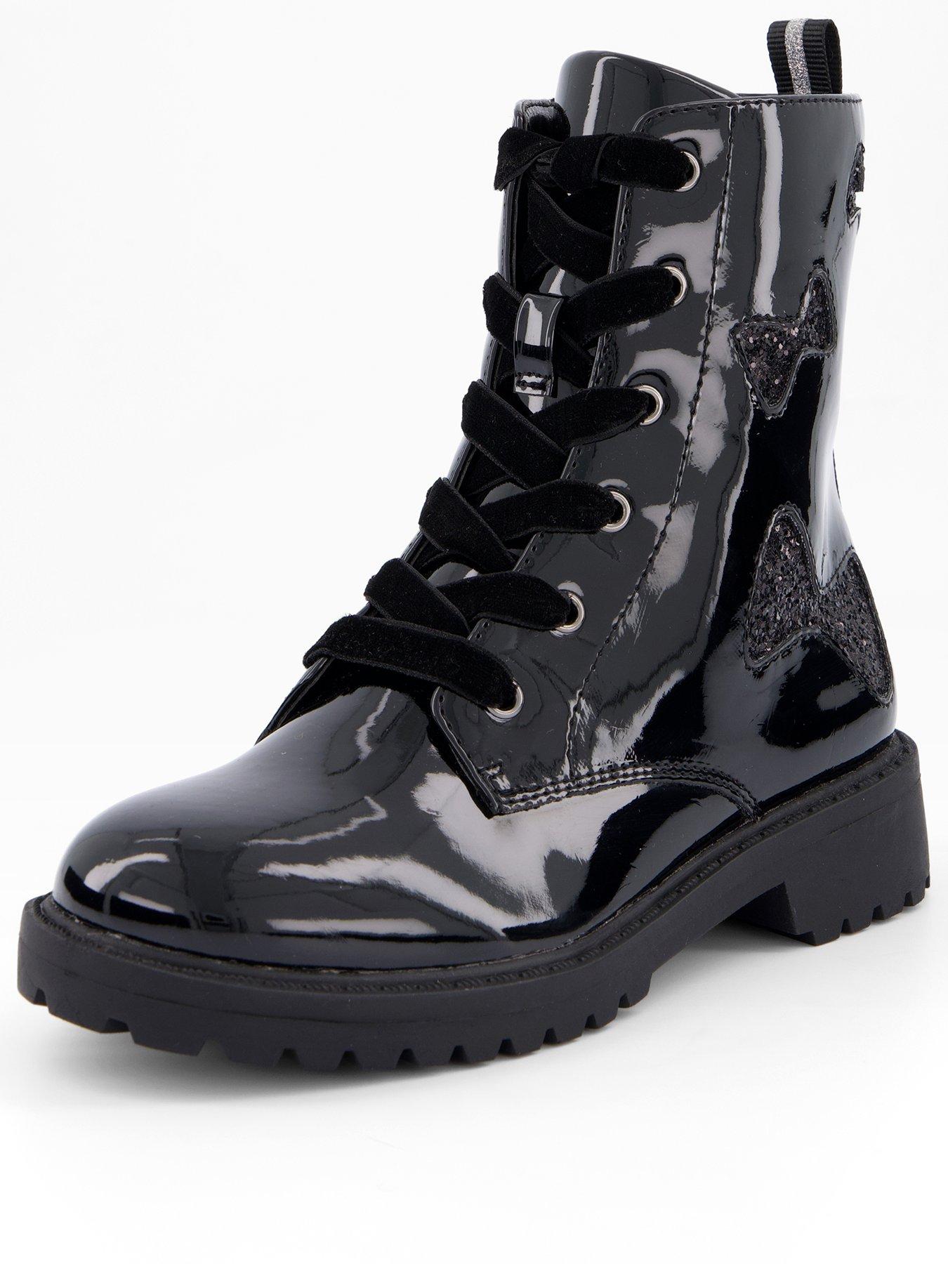 Image 2 of 7 of V by Very Girls Patent Lace Up Bow Boots - Black