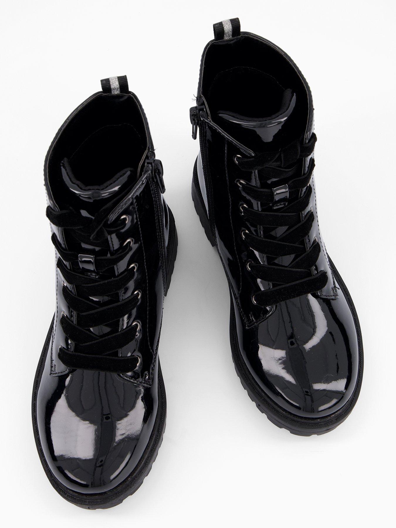 Image 3 of 7 of V by Very Girls Patent Lace Up Bow Boots - Black
